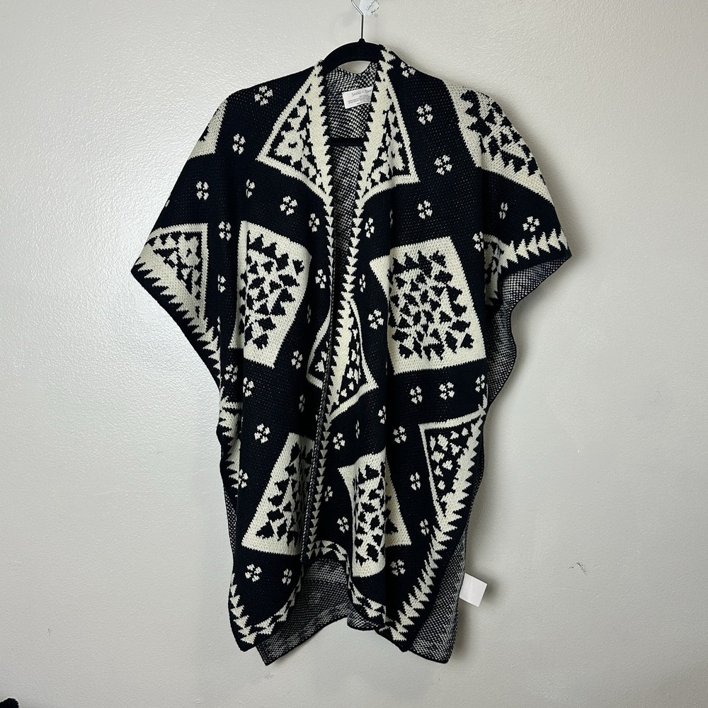 Sasso + Smyth Women's Black Knit Cardigan Sweater Open Front One Size
